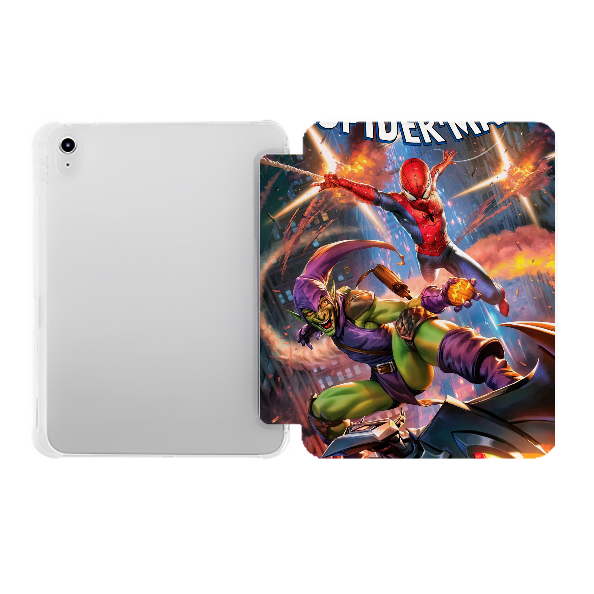 （画像用） Spider Man スパイダーマン IPad ケース ペン収納付き 三つ折りスタンド PUレザー×シリコン 対応機種9.5/10.5/10.9インチ